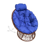 Кресло ПАПАСАН пружинка мини с ротангом (коричневое, синяя подушка)