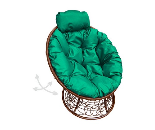 Кресло ПАПАСАН пружинка мини с ротангом (коричневое, зелёная подушка)