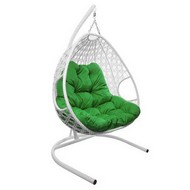 Подвесное кресло ДЛЯ ДВОИХ ЛЮКС с ротангом (белое, зелёная подушка)