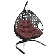 Подвесное кресло ДЛЯ ДВОИХ ЛЮКС с ротангом (чёрное, бордовая подушка)