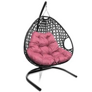 Подвесное кресло ДЛЯ ДВОИХ ЛЮКС с ротангом (чёрное, розовая подушка)