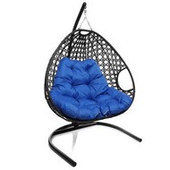 Подвесное кресло ДЛЯ ДВОИХ ЛЮКС с ротангом (чёрное, синяя подушка)
