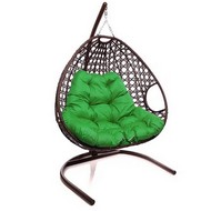 Подвесное кресло ДЛЯ ДВОИХ ЛЮКС с ротангом (коричневое, зелёная подушка)