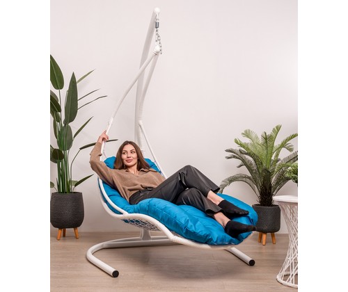 Подвесное кресло Лежачее ротанг (белый, голубой)