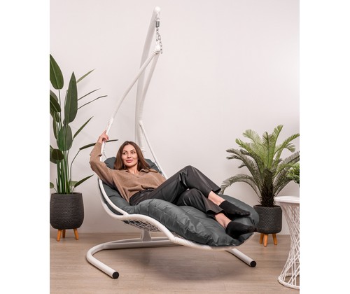 Подвесное кресло Лежачее ротанг (белый, серый)