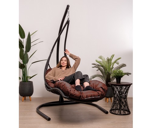 Подвесное кресло Лежачее ротанг (черный, коричневый)