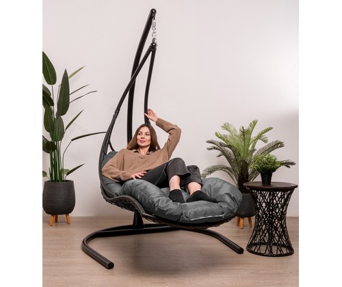 Подвесное кресло Лежачее ротанг (черный, серый)