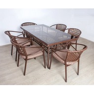 Комплект садовой мебели стол Адлер 1,6 м и 6 стульев Латте с подушкой