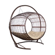 Подвесное кресло Диоген с ротангом (коричневое с бежевой подушкой)
