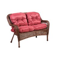 Диван 2-местный из искусственного ротанга Мэдисон (Madison) коричневый с бордовыми подушками