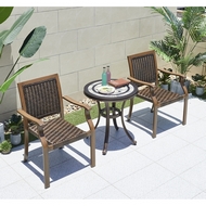 Кофейный набор стол круглый из литого алюминия с керамикой Керамик (Ceramic) D60х66 и 2 кресла Бамбук-3 (Bamboo-3)