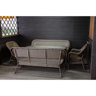 Обеденный комплект садовой мебели из искусственного ротанга Мэдисон овальный стол два 3-х местных дивана 2 кресла без подушек