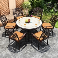 Комплект из литого алюминия с керамикой Марбелья (120 см) и 6 кресел Джунген