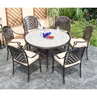 Комплект из литого алюминия с керамикой Марбелья (120 см) и 6 кресел Вулкан-2