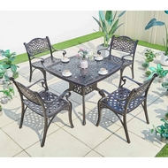 Комплект из литого алюминия стол квадратный Адонис (Adonis) 90x90 и 4 кресла Лион-3 (Lion-3) бронза