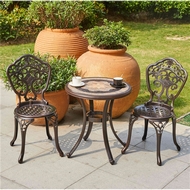 Комплект мебели из литого алюминия стол круглый с керамикой Антик (Antique) D60x66 и 2 стула Нью Йорк (New York) bronze