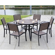 Комплект мебели из литого алюминия с ДПК стол D105 см Поливуд-2 и 6 кресел Поливуд-1