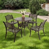 Комплект мебели из литого алюминия стол Феникс (Fenix) D90 и 4 кресла Лион-3 (Lion-3) бронза