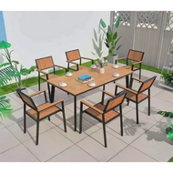 Комплект мебели из литого алюминия с ДПК стол Поливуд-9 160х90 и 6 кресел Поливуд-2