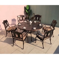 Комплект мебели из литого алюминия стол Вулкан (Volcano) D150 и 6 кресел Сандаловое дерево (Sandalwood)