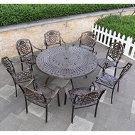 Комплект мебели из литого алюминия стол Вулкан (Volcano) D150 и 8 кресел Гуерлайн (Guerlain)