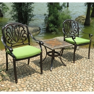 Комплект мебели из литого алюминия стол квадратный с керамикой Опалия (Opalia) 55x55x51 и 2 кресла Феникс (Fenix)