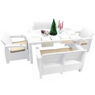 Обеденная группа под иск.ротанг Yalta Family Set White с подушками на спинку
