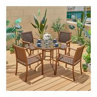 Обеденная группа стол из иск.ротанга D80 Бамбук (Bamboo) и 4 кресла Бамбук-3 (Bamboo-3)