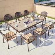 Обеденная группа из литого алюминия стол Древний путь (185х100) и 8 кресел Вулкан (9 предметов) bronze