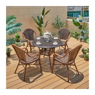 Обеденная группа из иск.ротанга стол Феникс D90 и 4 кресла Бамбук-1