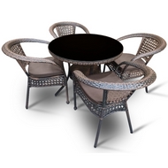 Обеденная группа из искусственного ротанга стол Сантос и 4 кресла Руардин (dark brown)