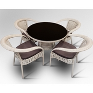 Обеденная группа из искусственного ротанга стол Сантос и 4 кресла Руардин (wood)