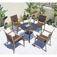 Обеденная группа стол круглый из литого алюминия Винтаж (Vintage) D80 и 4 кресла Бамбук-3 (Bamboo-3)