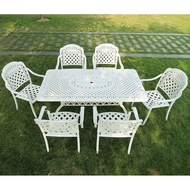 Обеденная группа из литого алюминия стол Вулкан-2 (Volcano-2) 90x175 белый и 6 кресел Вулкан-2 (Volcano-2) white