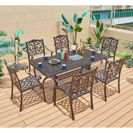 Обеденная группа из литого алюминия стол Вулкан-2 (Volcano-2) 90x175 бронза и 6 кресел Флоренс (Florence)