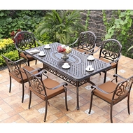 Обеденная группа из литого алюминия стол Вулкан-2 (Volcano-2) 90x175 бронза и 6 кресел Феникс (Fenix)