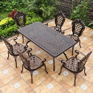 Обеденная группа из литого алюминия стол Вулкан-2 (Volcano-2) 90x175 бронза и 6 кресел Финляндия-4 (Finland-4)