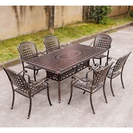 Обеденная группа из литого алюминия стол Вулкан-2 (Volcano-2) 90x175 бронза и 6 кресел Вулкан (Volcano)