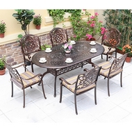 Обеденная группа из литого алюминия стол овальный Брайдед (Braided) 180x105 и 6 кресел Гуерлайн (Guerlain)