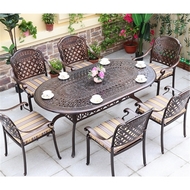 Обеденная группа из литого алюминия стол овальный Брайдед (Braided) 180x105 и 6 кресел Вулкан (Volcano)