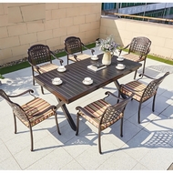 Обеденная группа из литого алюминия стол Трансформер (Transformer) 180-240x90 и 6 кресел Вулкан (Volcano)