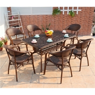 Обеденная группа стол прямоугольный из литого алюминия Вулкан-2 (Volcano-2) 146х80 и 6 Кресел Бамбук-2 (Bamboo-2)