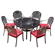 Обеденный комплект из литого алюминия стол Барбекю-4 (122 см) и 6 кресел Вулкан