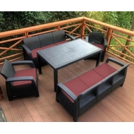 Обеденный комплект под иск.ротанг Yalta Family Maxi Set (бордовые подушки) с подушками на спинку