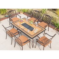 Обеденный комплект из литого алюминия стол Барбекю-1 (151,5x94x73 см) и 6 кресел Опус (Opus)