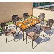 Обеденный комплект из литого алюминия стол Барбекю-1 (151,5x94x73 см) и 6 кресел Вулкан-2 (Volcano-2) бронза