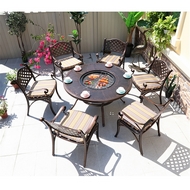 Обеденный комплект из литого алюминия стол Барбекю-4 (122 см) и 4 кресла Лион (Lion) бронза