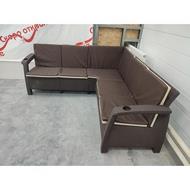 Угловой диван под иск.ротанг Yalta Corner Set Chocolate Premium с подушками на спинку