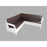 Угловой диван под иск.ротанг Yalta Corner Set White Premium с подушками на спинку