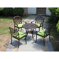 Обеденный комплект мебели из литого алюминия стол Винтаж (Vintage) и 4 кресла Феникс (Fenix) бронза